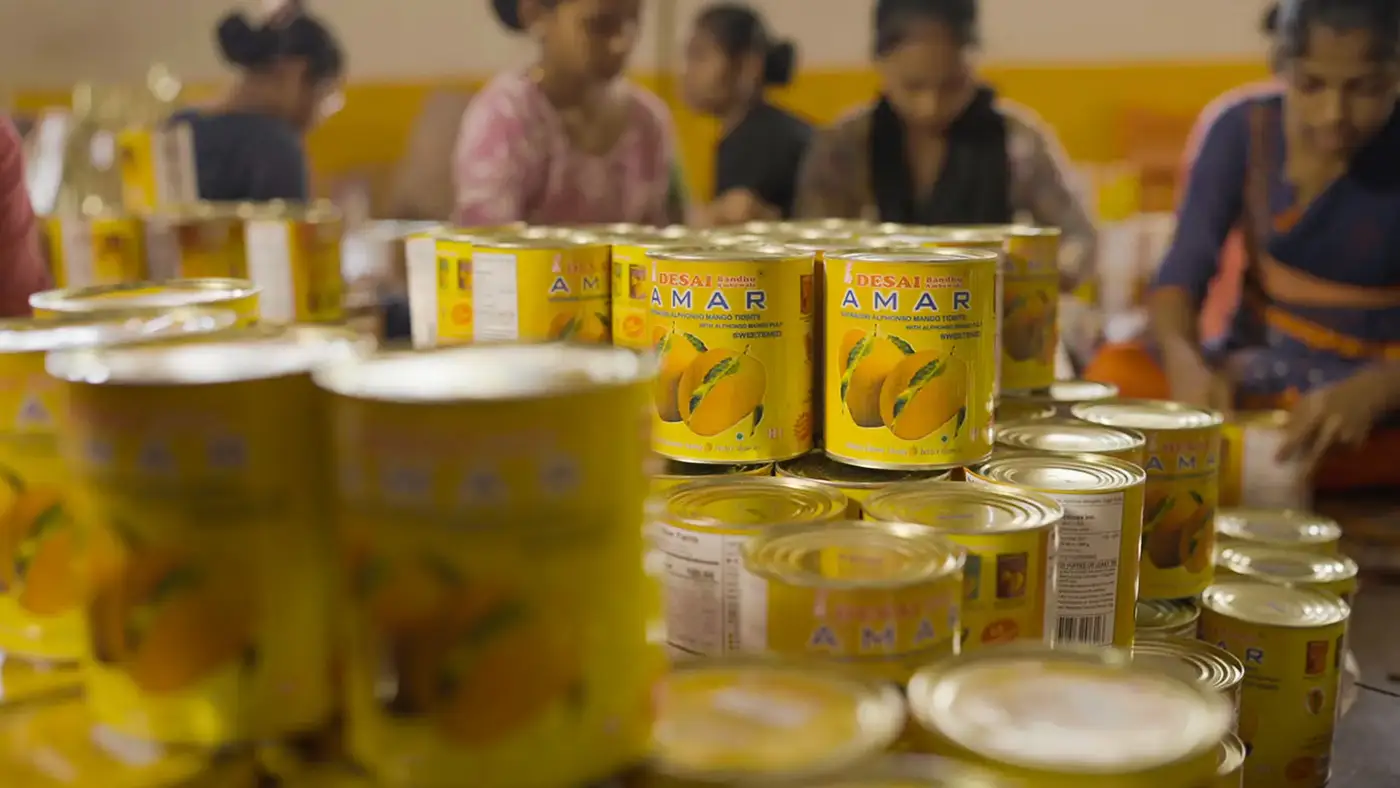 AMAR branded mango tidbits cans