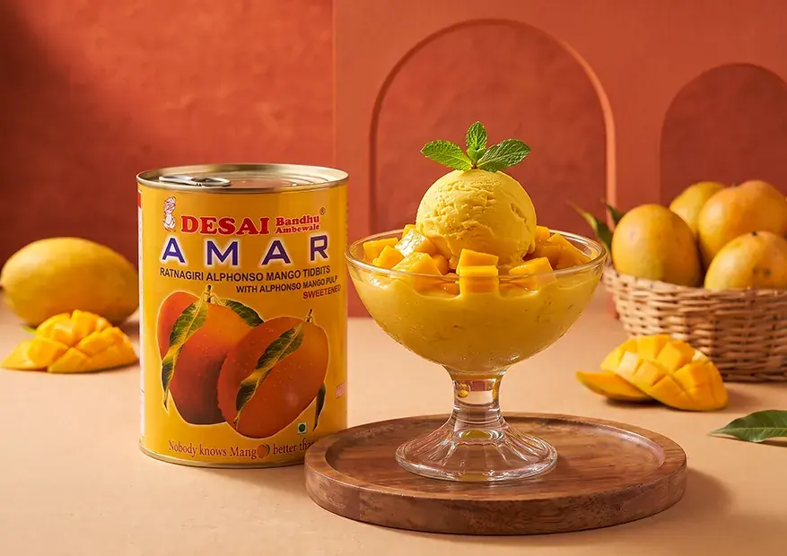 Scoops of Alphonso mango ice cream